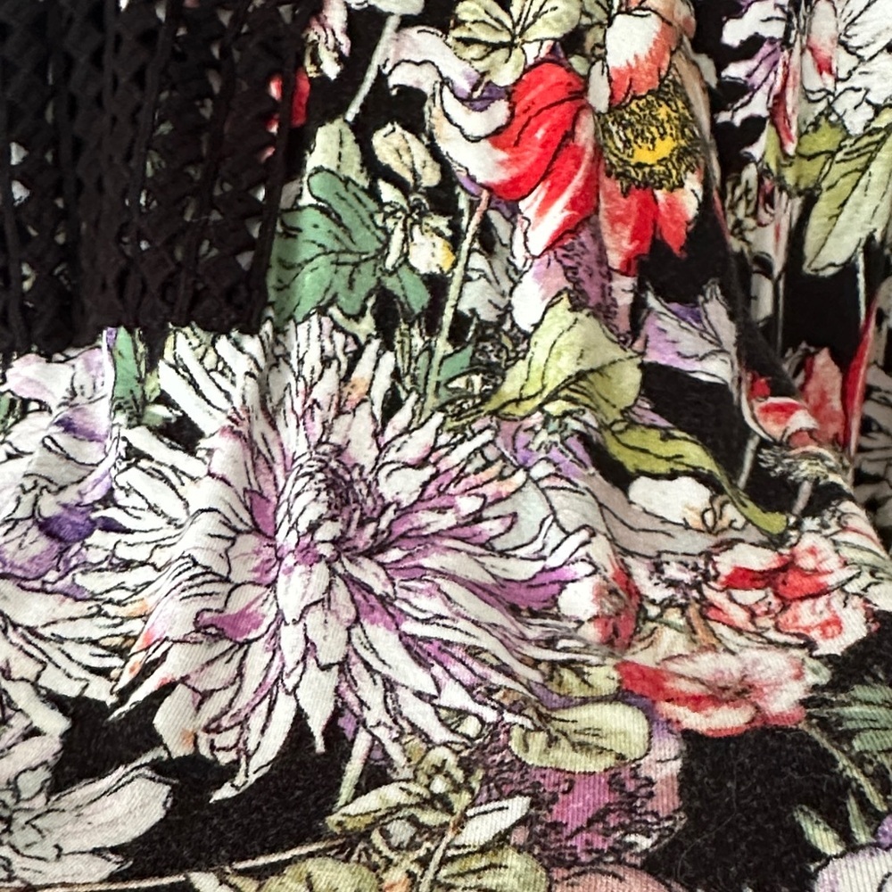 CUPIO | Boho Black Floral Women's Top with Trumpet Bell Sleeves and Lace Details - Picture 6 of 10